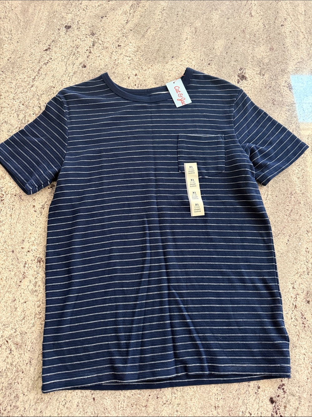 Cat & Jack Navy Blue Striped Pocket Tee